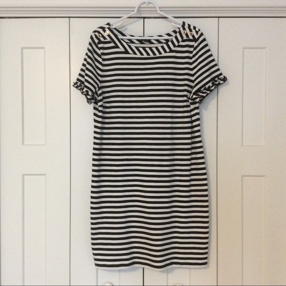 Talbots Navy Blue and White Striped Dress - L - Picture 1 of 10